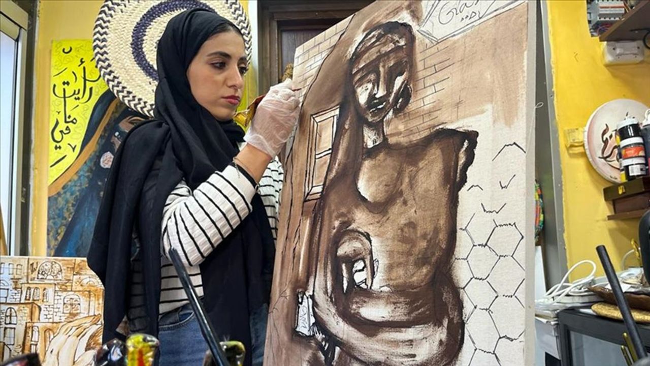 "Yarım Hayat" tablosunda Gazzelilerin acılarını anlatıyor
