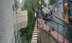 İstanbul'da bir yaya takla atan otomobilden kaldırıma çıkarak kurtuldu