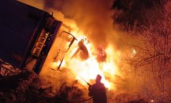 Otoyolda alkollü içecek yüklü TIR yandı