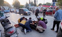 Yayaya çarpmamak için fren yapınca devrilen motosikletin sürücüsü yaralandı