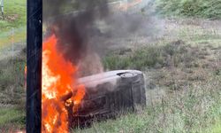 Tuzla'da şoförünün direksiyon hakimiyetini kaybetmesiyle araziye uçan minibüs alev alev yandı