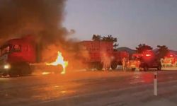 Muğla’da tuğla yüklü TIR yandı