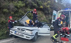 Seyir halindeki otomobilin üzerine kaya düştü; 5 yaralı