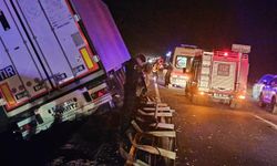 TIR'ın bariyerlere çarptığı kaza kamerada