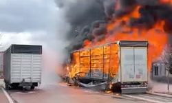 Sünger yüklü TIR’daki yangın, yanındaki mobilya yüklü dorseye sıçradı