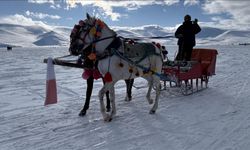 Yüzeyinin tamamı donan Çıldır Gölü'nde hafta sonu yoğunluğu yaşanıyor