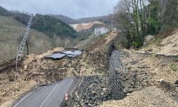 Ordu-Tokat yolunda meydana gelen heyelanda 300 metrelik yol çöktü