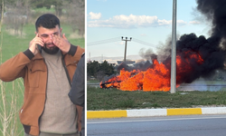 Otomobili alev alan sürücü gözyaşlarını tutamadı