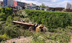 Freni boşalan vinç, dereye uçtu; araçtan atlayan sürücüsü öldü