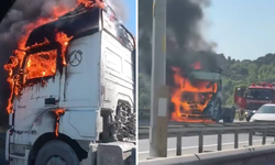 Alev alev yanan TIR kullanılamaz hale geldi