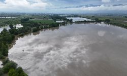 Tokat'ta tarım arazilerinin sular altında kaldığı anlar dronla görüntülendi