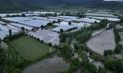 Amasya'da su altında kalan tarım arazileri dronla görüntülendi