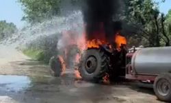 Yangın çıkan traktördeki patlama anı kamerada