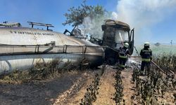 Kadınhanı'nda şarampole devrilen tır yandı
