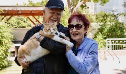 Papyonlu kedi 'Foça', emekli çiftin hayatını değiştirdi