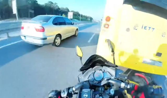Maltepe'de önüne çıkan otomobile tepki gösteren motosikletli, İETT otobüsüne çarptı