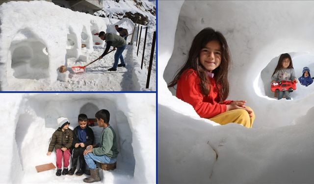 Çocuklar için kardan igluyu andıran oyun grubu yaptı