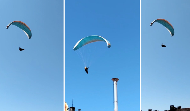 Mahallenin üstünden geçen paraşütçüyü çaya çağırdı