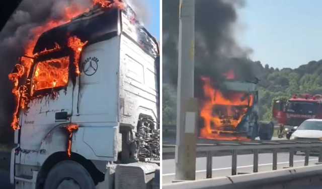 Alev alev yanan TIR kullanılamaz hale geldi