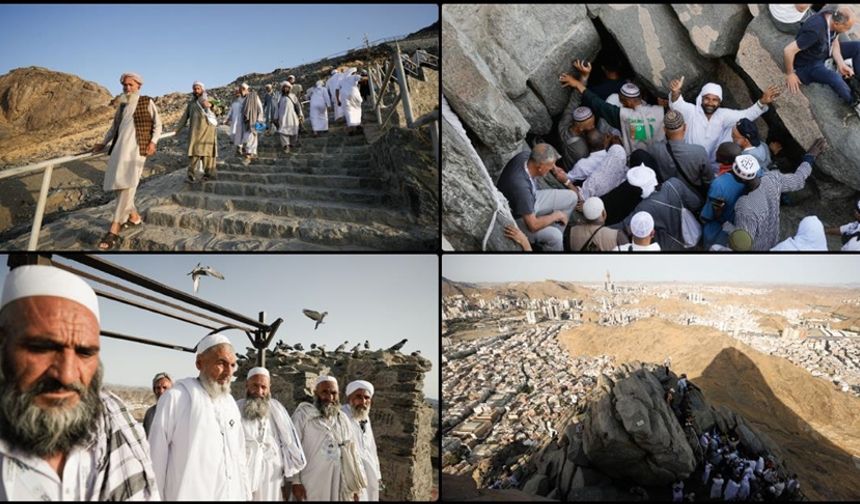 Hazreti Muhammed'e ilk vahyin ulaştırıldığı Hira Mağarası'na hacı adaylarının zorlu ziyareti
