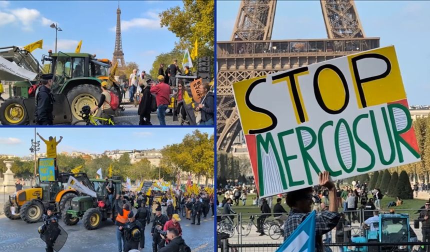 Fransa'da AB-MERCOSUR anlaşmasına karşı çıkan çiftçiler eylemde