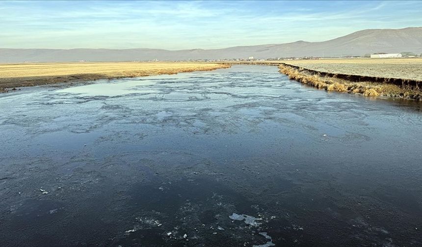 Ardahan'da Kura Nehri'nin yüzeyi buz tutmaya başladı