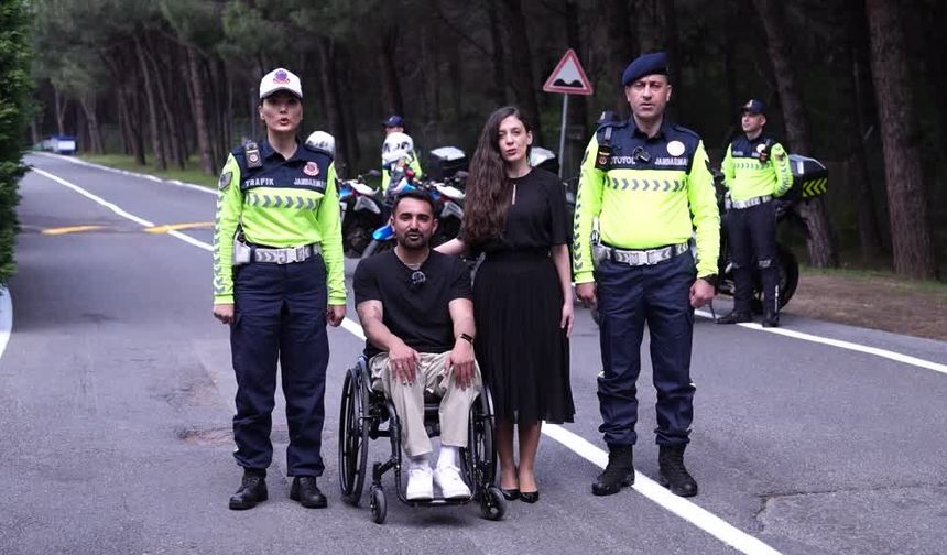 Jandarma ile engelli milli sporcudan trafik kazalarını önlemek için farkındalık çalışması