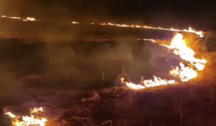 Anız yangınında hafif ticari araç küle döndü
